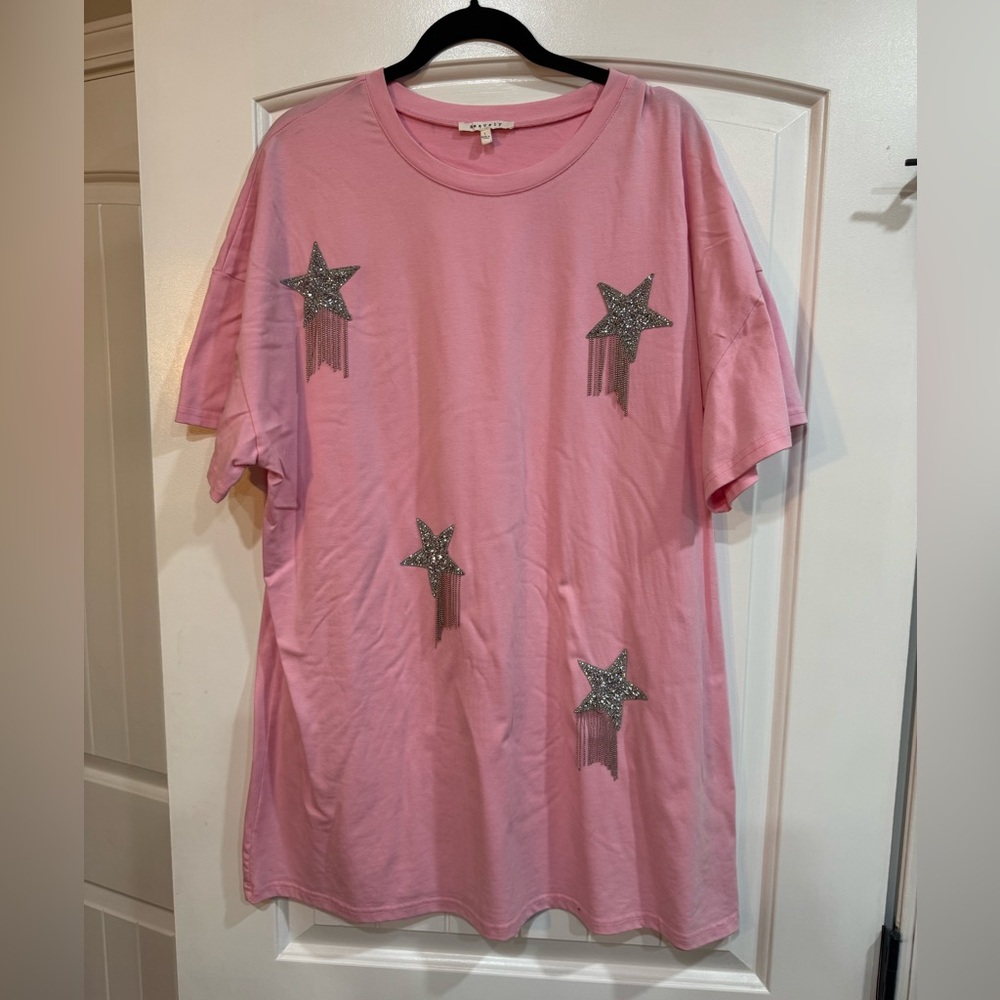 Pink Star Embellished T-Shirt Dress